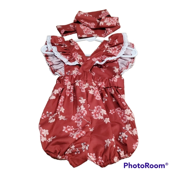 Newborn Floral Romper with matching ribbon for head. NWOT - Picture 3 of 16